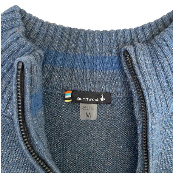 SmartWool Men’s 1/4 Zip Sweater Textured Mock Neck Pullover Blue Med - Picture 6 of 9
